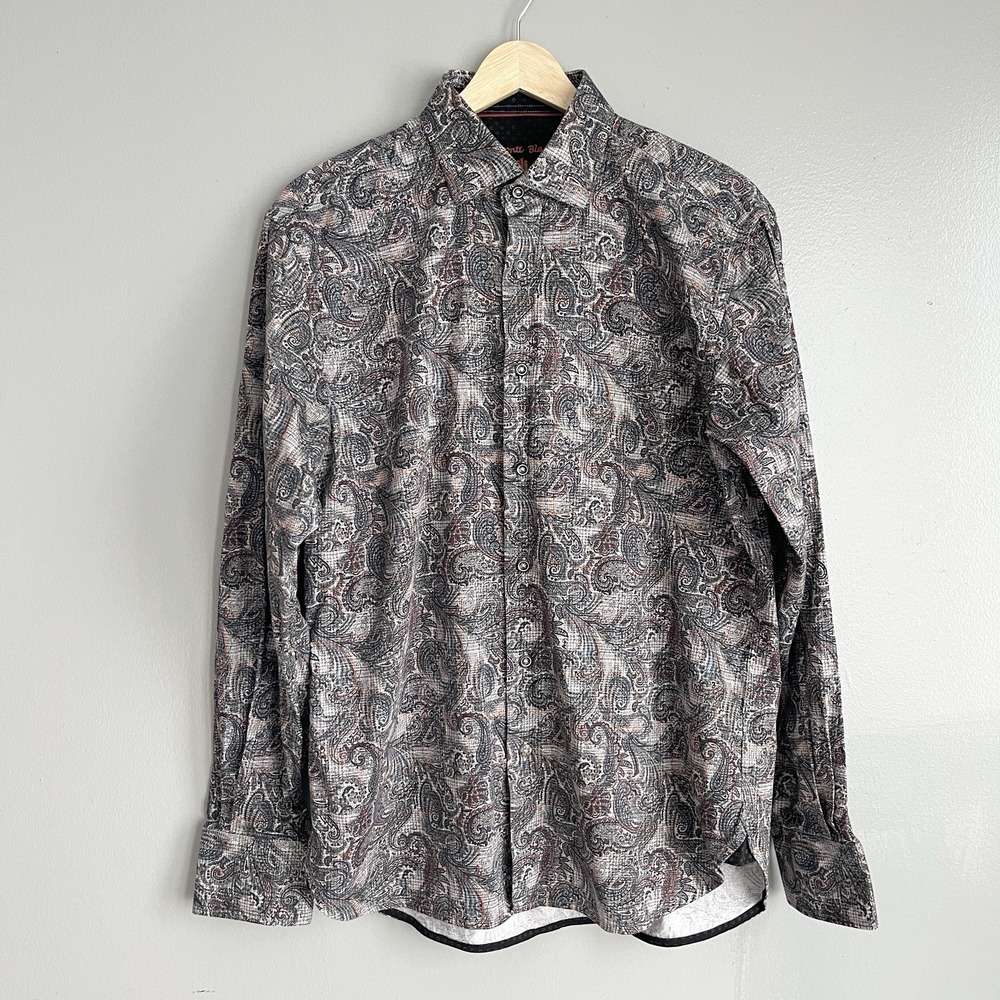 Luchiano Visconti Black Mens Paisley Button Front Shirt Gray Multicolor‎ Size M